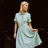 VINTAGE BLUE GREEN FLORAL MIDI DRESS