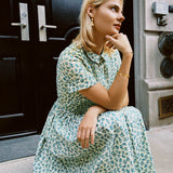 VINTAGE BLUE GREEN FLORAL MIDI DRESS