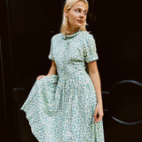 VINTAGE BLUE GREEN FLORAL MIDI DRESS