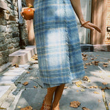 VINTAGE BLUE PLAID MIDI SKIRT