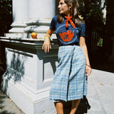 VINTAGE BLUE PLAID MIDI SKIRT