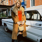 VINTAGE LONG BELTED SUEDE & SHEARLING COAT