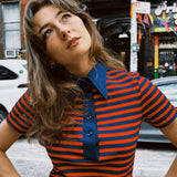 VINTAGE 70s STRIPE DAGGER COLLAR TOP