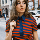 VINTAGE 70s STRIPE DAGGER COLLAR TOP