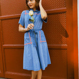 VINTAGE 70s CHAMBRAY & GINGHAM DRESS