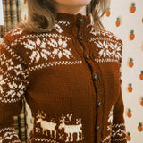 VINTAGE BROWN WOOL PETITE REINDEER CARDIGAN