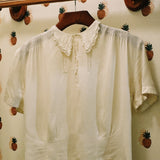 VINTAGE CREAM SILK & LACE COLLARED BLOUSE